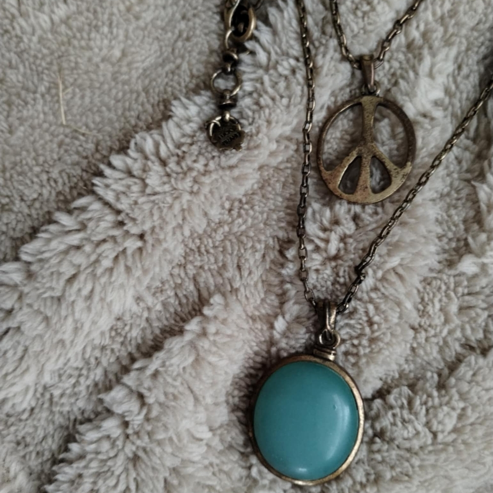 Lucky. Peace Pendant Necklace with Turquoise Accent
